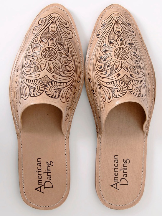American Darling Shoes - American Darling Floral-Engraved Leather Mules